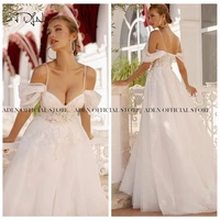 adln elegant spaghetti straps boho wedding gown illusion bodice lace bridal dress a line sweep train corset suknia %c5%9blubna