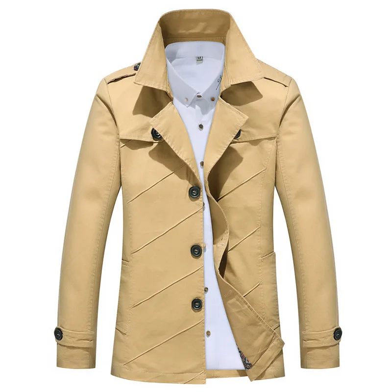 

Men Autumn Winter Trench Coat Business Casual Cotton Windbreaker Solid Color Single Breasted Male Coats Lapel Size M-4XL K87
