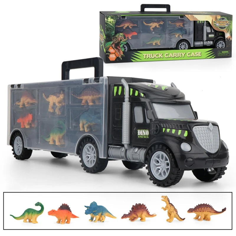 

6PCS/Set Dinosaur Toys Truck Transport Carrier Truck Toys with Dinosaur Toys Animals Double Inside Storage Set for Kids