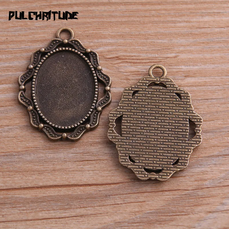 

4pcs 18*25mm Inner Size Two Color Metal Alloy Simple Wave Oval Cabochon Pendant Setting Jewelry Findings
