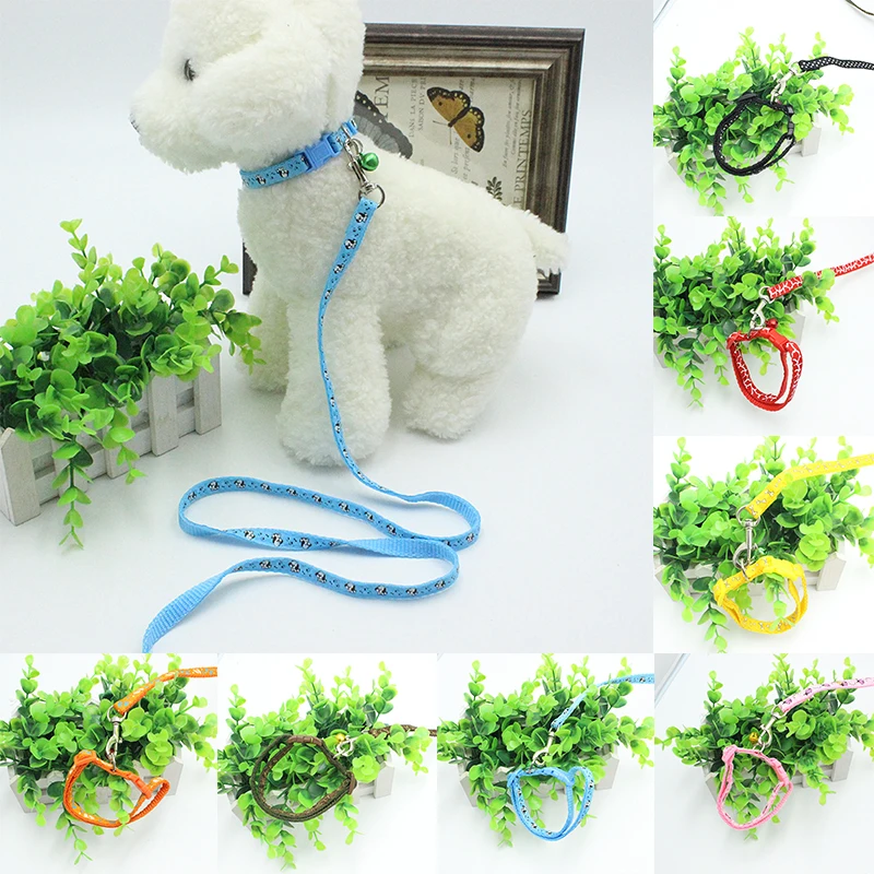 Nylon Dog Harness and Pet Leash with Bell For Small Medium Cat Collar Applique Chain Rope Dot/Bone/Paw Print Strap | Дом и сад