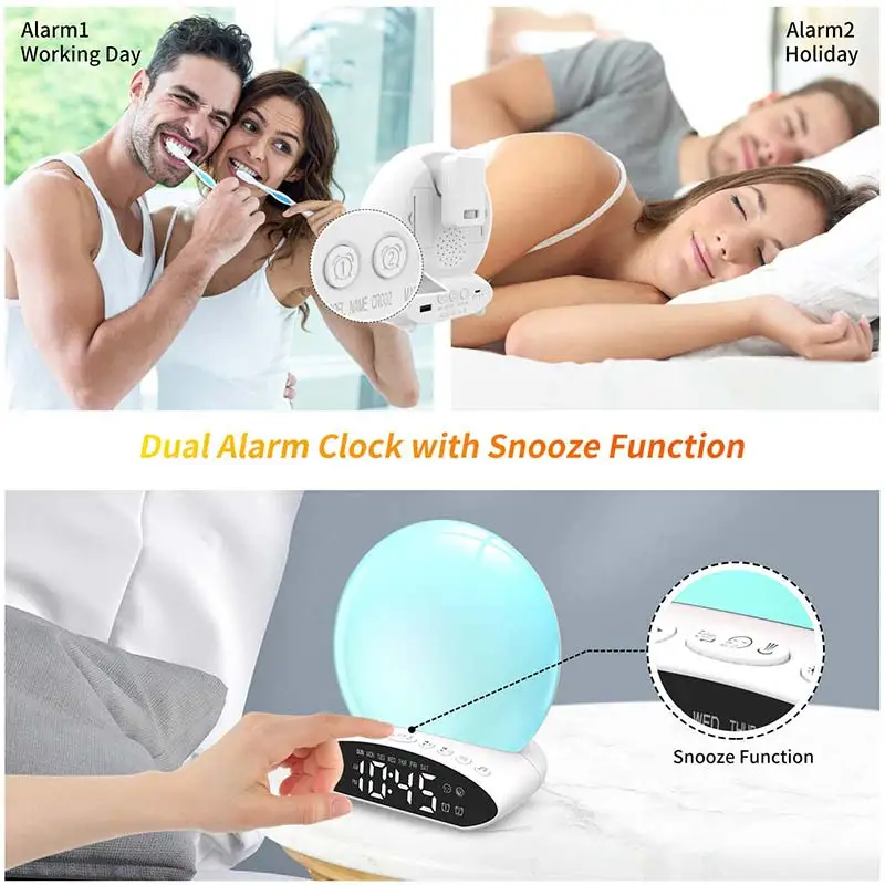 

Digital Alarm Clock Wake Up Light Table LED Lamp Electronic Clock Despertador Sunrise Sunset Alarm Snooze Clocks FM Radio Desk