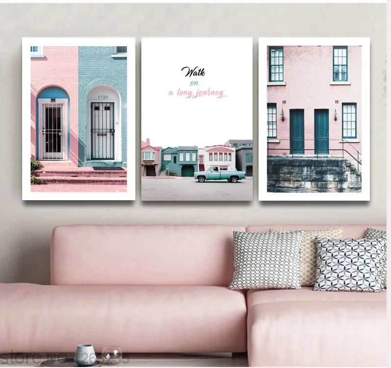 Розовый дом пейзаж настенная живопись холст настенные картины для гостиной