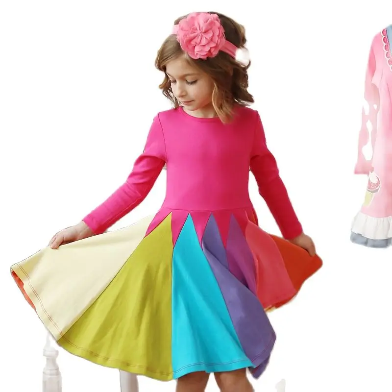 

Новое осенне-зимнее платье для девочек, Радужное платье с длинным рукавом и круглым вырезом, подходящее по цвету, платье принцессы для девоч...