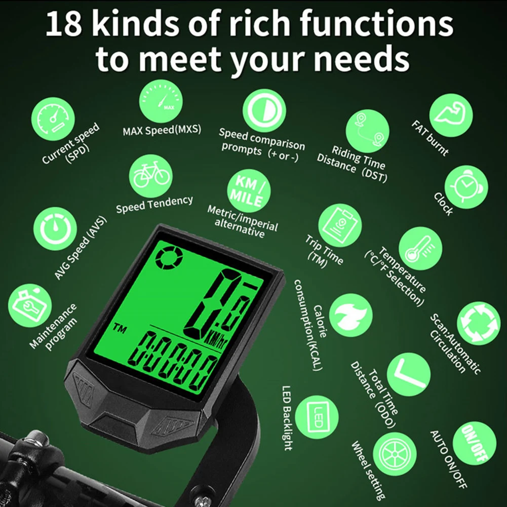 

A Set Waterproof Bicycle Computer Wireless MTB Road Bike Cycling Odometer Speedometer Bike Stopwatch Battery Built in