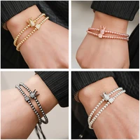 fashion micro pave cz cube crown charms men couple bracelet handmade braided macrame bracelet set for men women jewelry gift