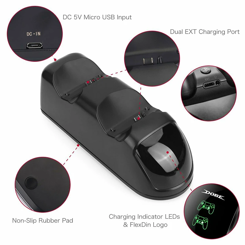 Зарядное устройство для двух геймпадов PS4 со светодиодным индикатором |