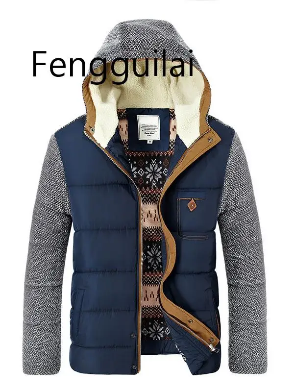 

FENGGUILAI 3XL Winter Jackets Mens Coats Thick Fleece Stand Collar Mens Jackets Casual Solid Male Outerwear Warm Stitching Slee