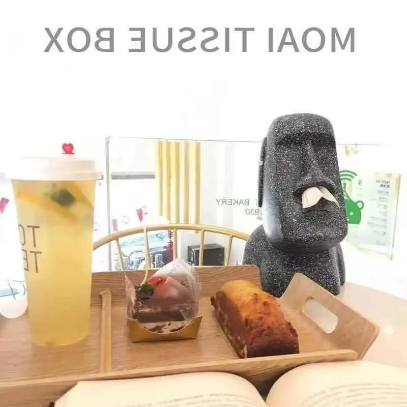 

Easter Island Moai Statuettes Pen Holder Miniatures Pukao Figurines Office Desktop Living Room House Interior Decoration