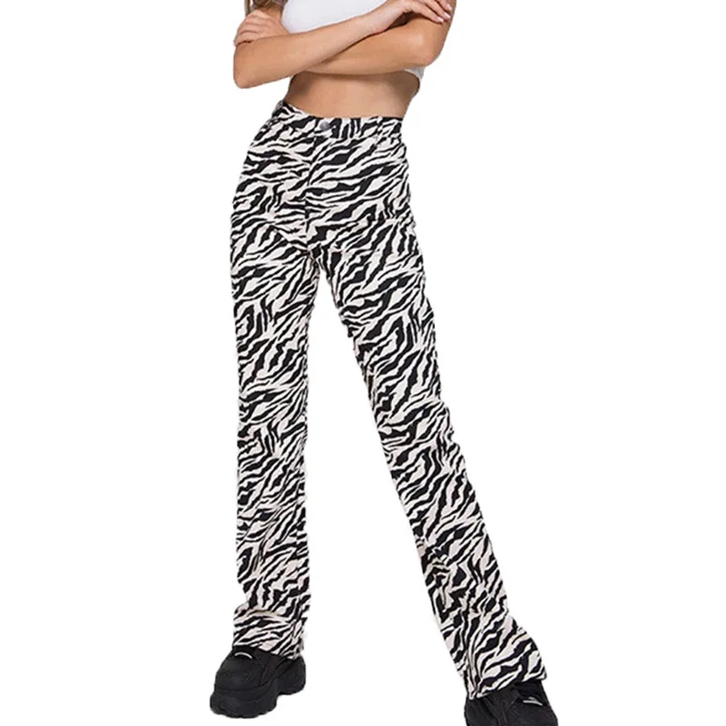 

Womens High Waist Wide Leg Long Pants Loose Office OL Flared Trousers Autumn Fashion Casual Leopard Slim Lady Sport Long Pants
