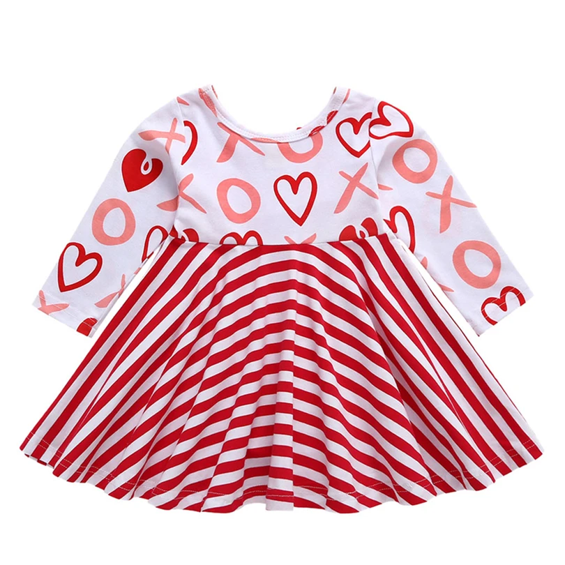 Детское красное платье в полоску с длинным рукавом | Детская одежда и обувь