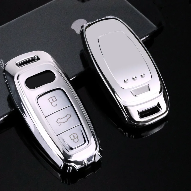 

Beautiful New Soft TPU Car Remote Key Case Full Cover For Audi Q8 C8 A6 A6L A7 A8 2018 2019 Auto Styling Keychain Accessories