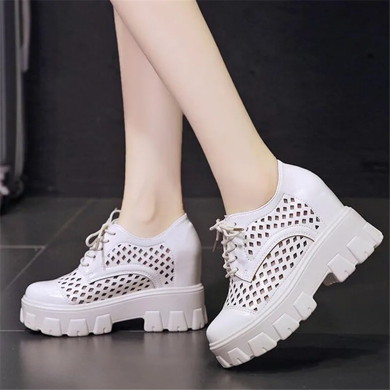

New Arrival 2021 Summer Platform Sneakers Women 9CM Wedges Thick Bottom Casual Shoes Comfortable White Lace-Up Sandals Sneakers