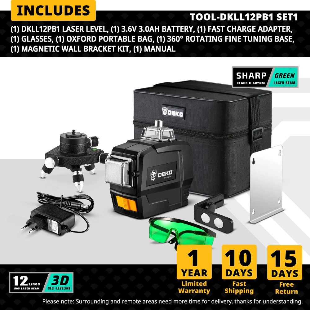 

Лазерный уровень DEKO DKLL12PB зеленый