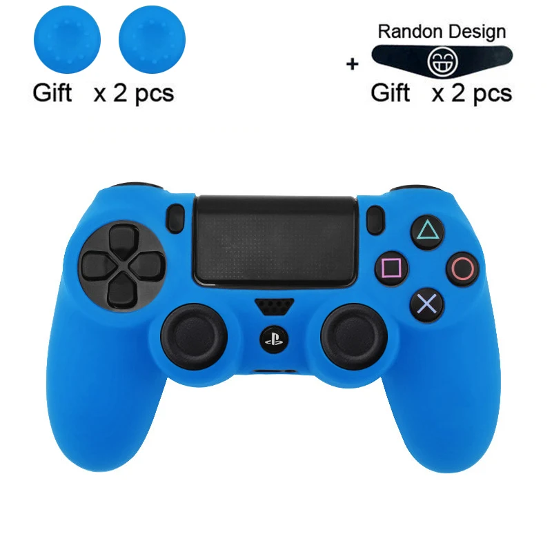 Мягкий гибкий силиконовый чехол, защитный чехол для Playstation 4 PS4 Pro Slim, светодиодный светильник, наклейка, 2 шт., ручка+ светодиодный чехол - Цвет: light blue