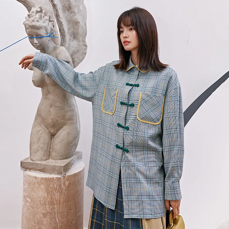 LANMREM can ship винтажная рубашка в клетку для женщин 2020 Весенняя модная новая