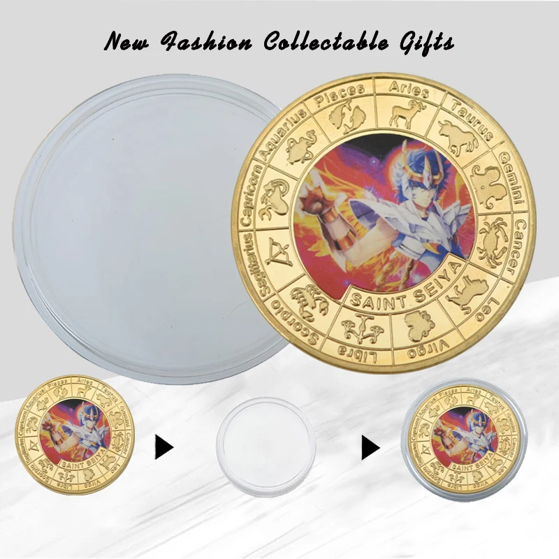 Лидер продаж монеты Saint Seiya позолоченные Коллекционные с держателем для монет
