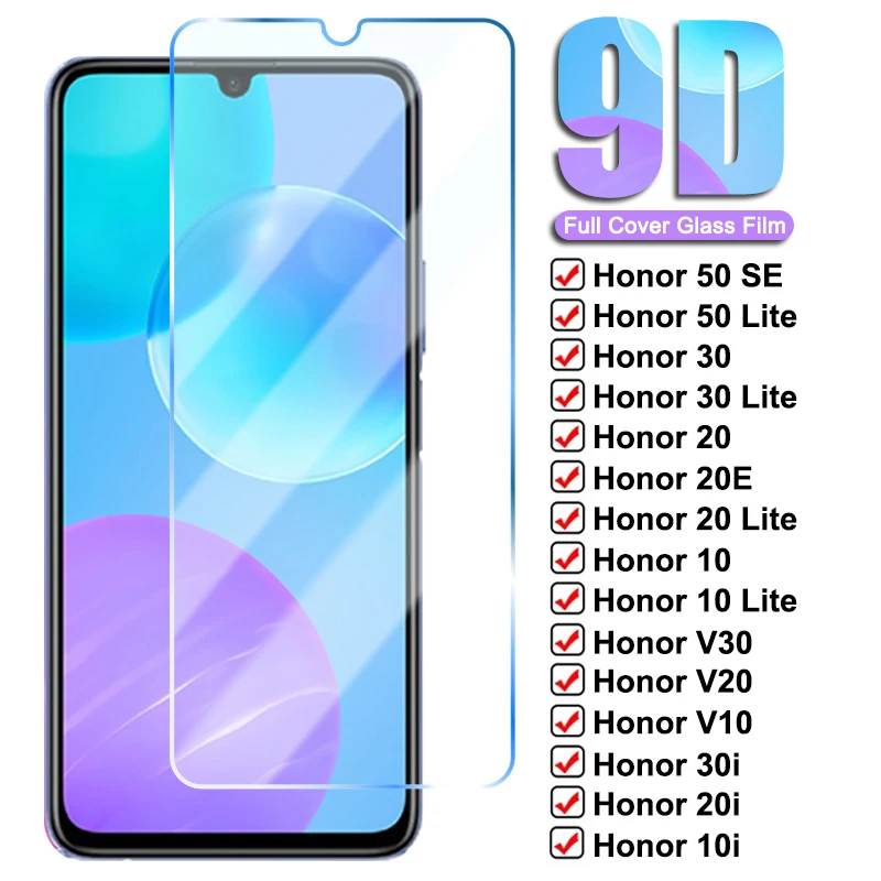 

9D Защитное стекло для Huawei Honor 50 SE 30 20 Lite 30i 20i 10i 20E, закаленное стекло для Honor 10 9 Lite V30 V20 V10, защитная пленка