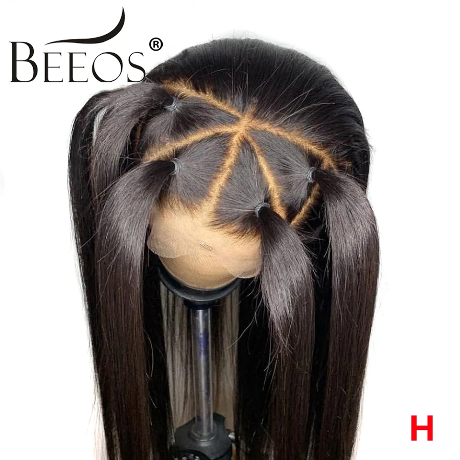 

Beeos 360 Lace Frontal Wigs Pre Plucked 150% Baby Hair Brazilian Remy Straight Human Hair Lace Front long Wigs Women Bleach Knot