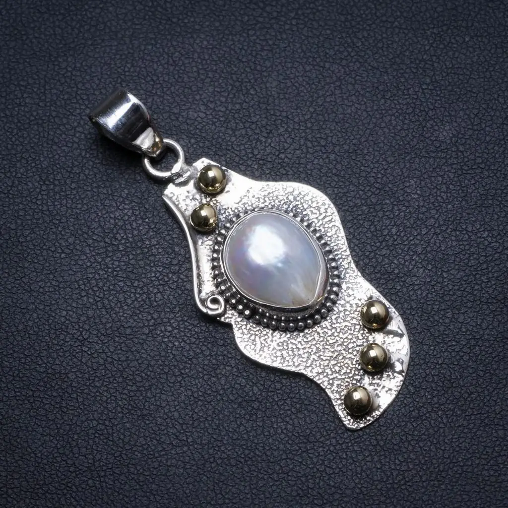 

Natural Biwa Pearl Handmade Unique 925 Sterling Silver Pendant 2" X1269