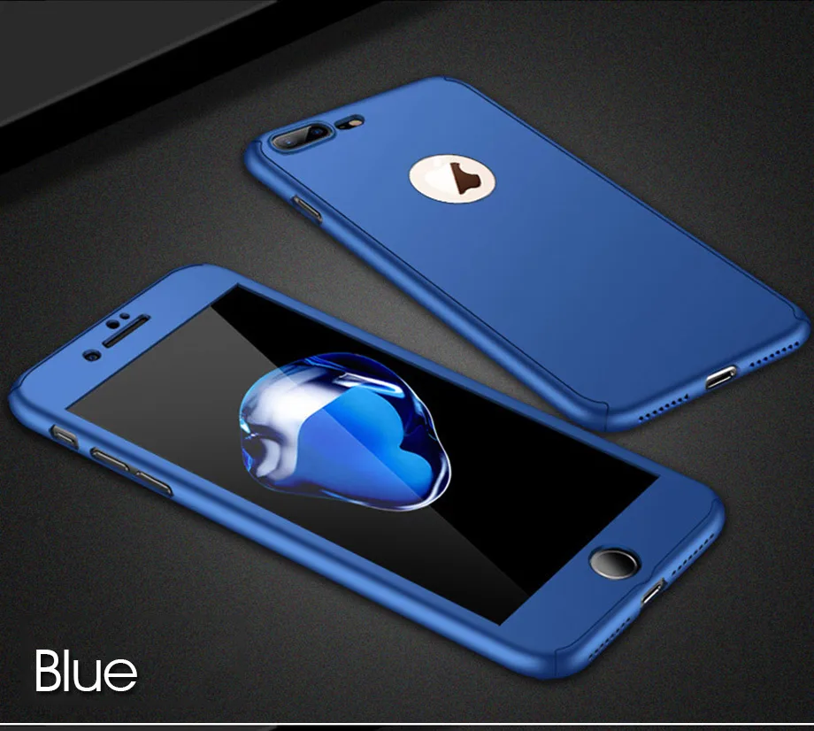 360 полный защитный чехол для телефона с закаленным стеклом для iPhone XR Xs Max X, чехол для iPhone 8 7 Plus 6 6s Plus, чехол 5 5S SE - Цвет: Синий