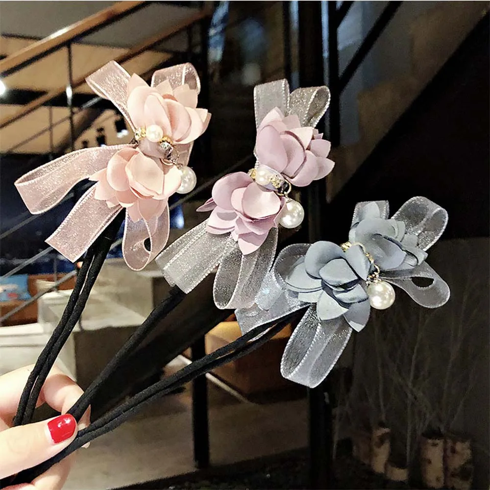 Женская повязка на голову элегантная с большим жемчугом и бантом в виде цветка |