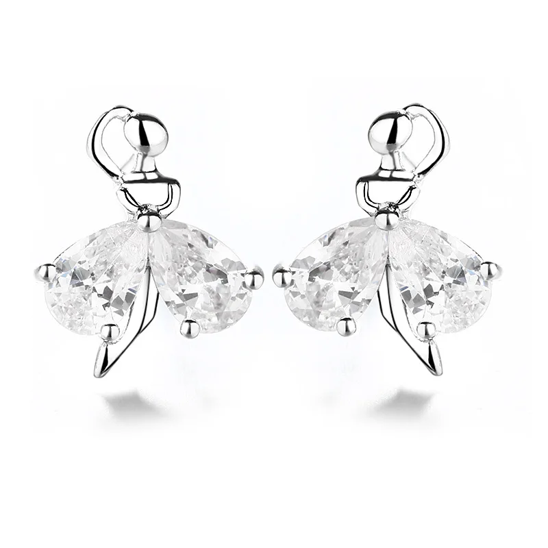 Серьги гвоздики серебристого цвета с прозрачным Цирконом|Серьги-гвоздики| |