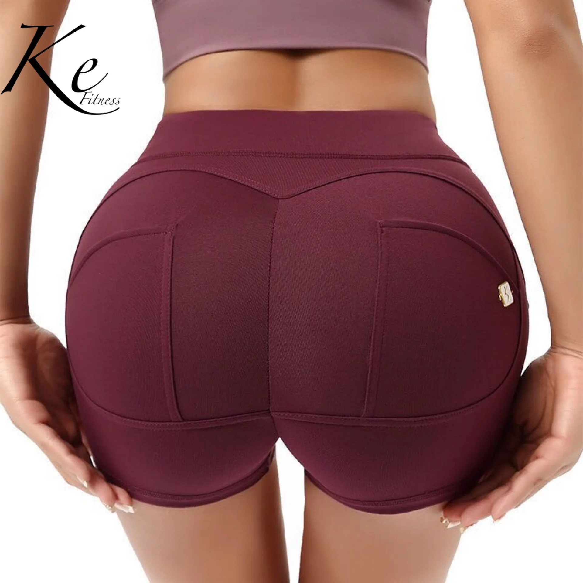 Шорты KE черные персиковые для фитнеса на бедрах облегающие спортивные шорты с