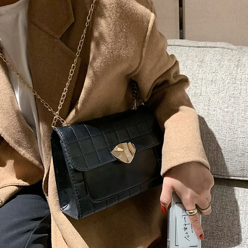 

Fashion Plaid Pattern Women Handbag Pu Leather Lady Shoulder Bag Simple Style Chain Strap Crossbody Bag Square Small Bag