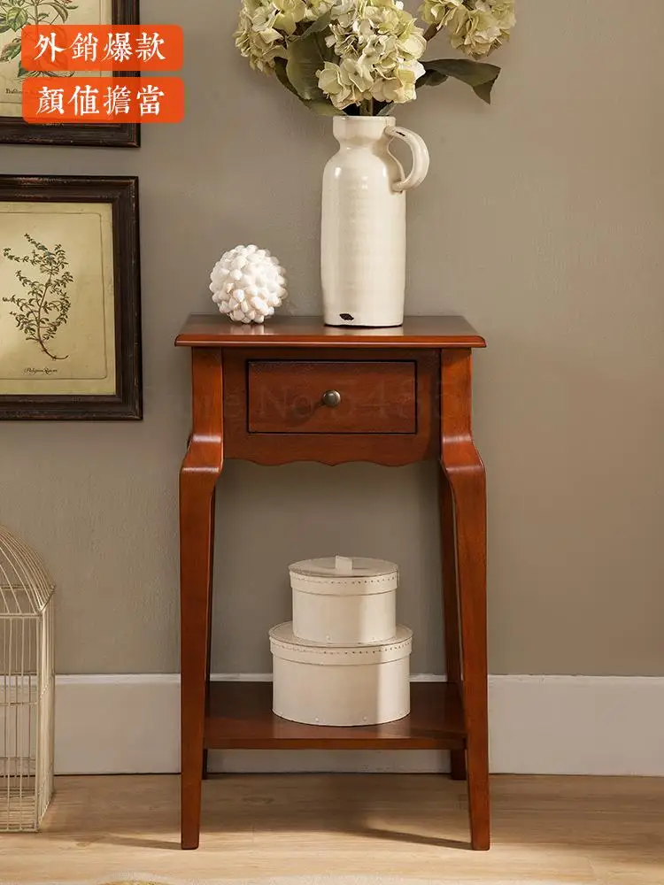 2000 Sofa Side Cabinet Small Square Table American Solid Wood Bedroom Bedside High Coffee Flower 70cm |