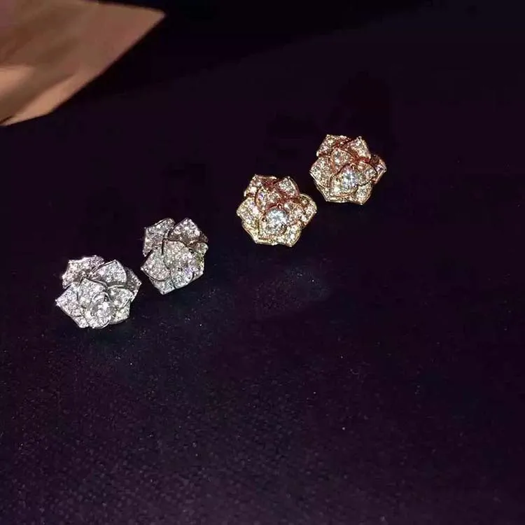 Женские серьги-гвоздики с цветком камелии из стерлингового серебра 925 пробы