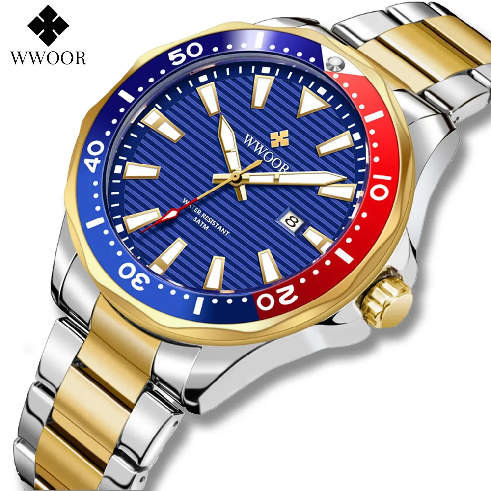 

WWOOR New Automatic Date Men Watches Blue Wrist Watch Top Brand Luxury Stainless Steel Waterproof Sports Male Clock Reloj Hombre