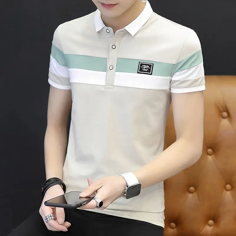 

2021 Summer New Korean Version Lapel Solid Color Men's Polo Shirt Short Sleeve Leisure Fashion Travel Party Clothing B005