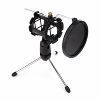 adjustable studio microphone tripod stand foldable desktop microphone bracket with shock mount mic holder clip and pop filter
