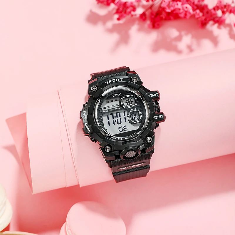 

Fashion Women Digital Watches Jelly Transparent Color 5ATM Waterproof LED Back Light Chrono Alarm Sport Younng Student