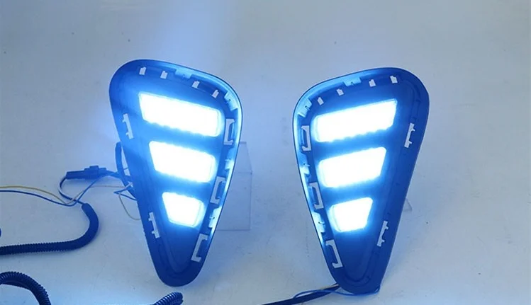 

Eosuns Led Drl Daytime Running Light for Kia Forte 2018 with Dynamic Moving Yellow Turn Signal and Blue Night Running Light