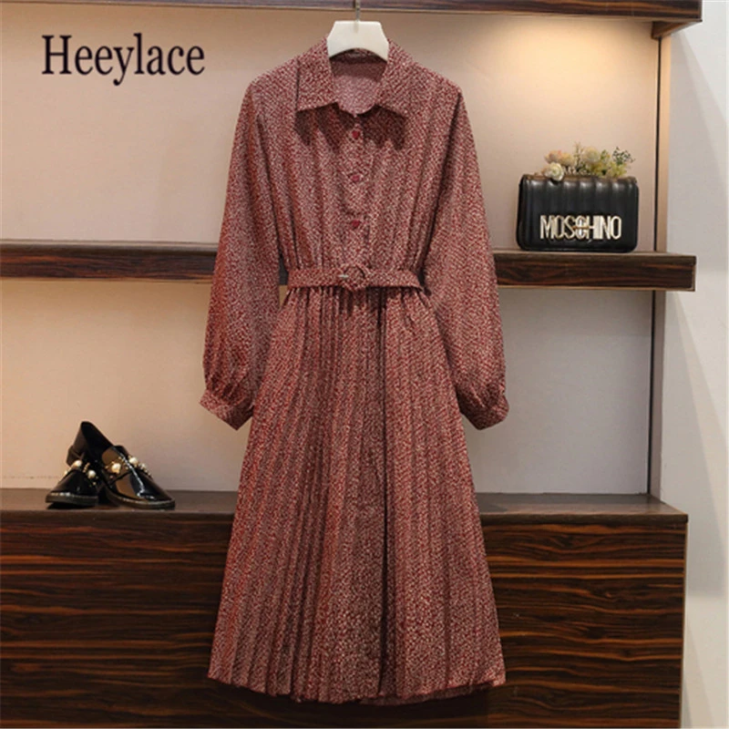 Женское платье большого размера 2019 осень лето модное винтажное Плиссированное