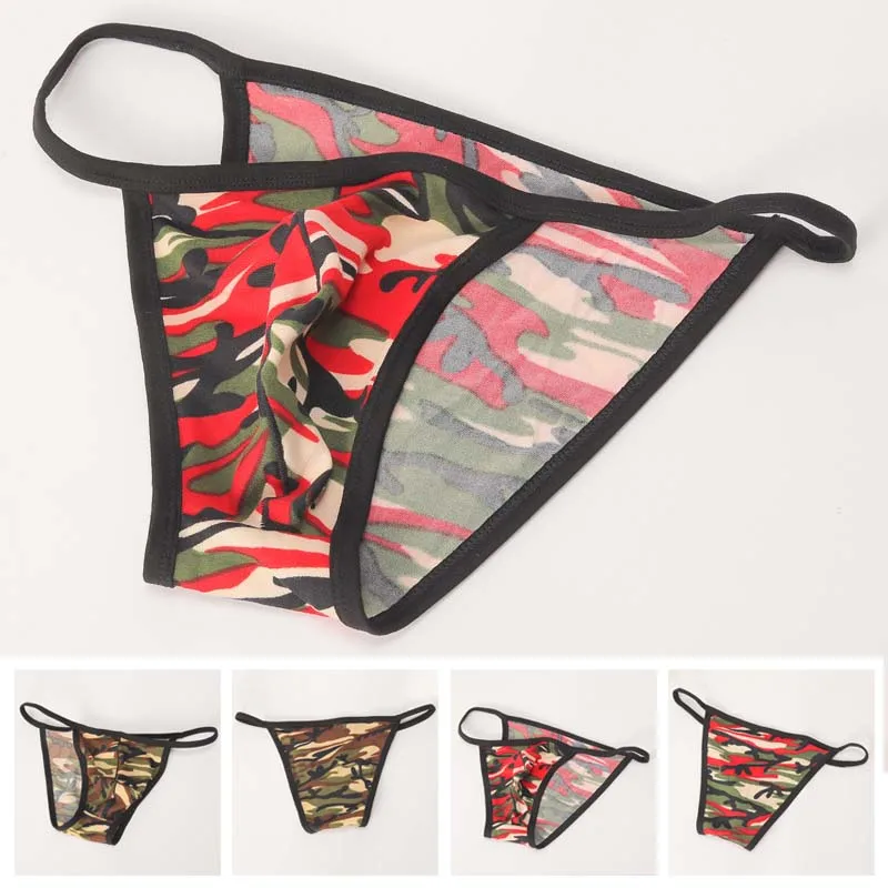 

Male Sexy ultra thin string Brief Camo Print Bikini thong men Underwear Side Open Hip Underpants U Convex Pouch Panties Lingerie