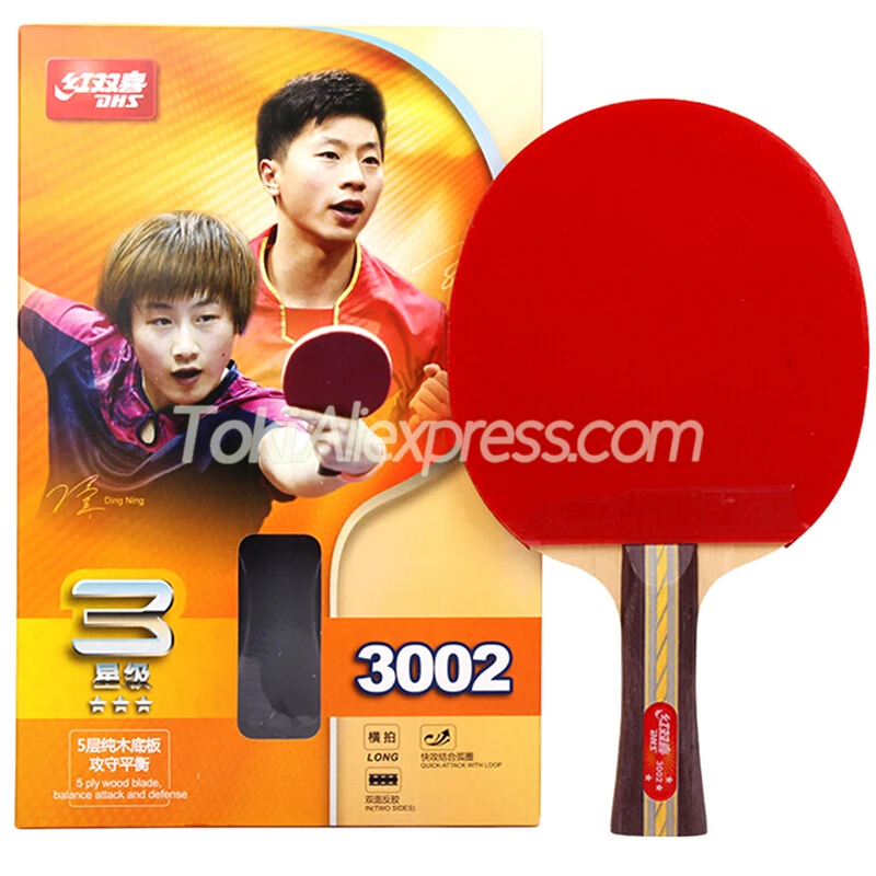 

DHS 3 Star Table Tennis Racket (3002, 3006) with Rubber (PF4-1) Original DHS 3-STAR Ping Pong Bat