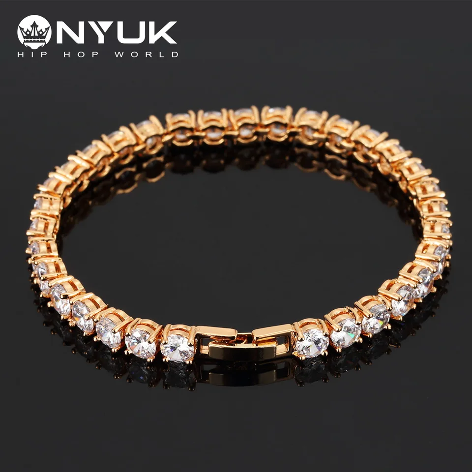 NYUK Iced Циркон теннисная цепочка браслет для мужчин хип хоп ювелирные изделия Медь