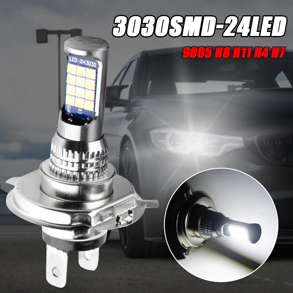 

SALE 24LED Car H4 Bulb Auto LED Aluminum Flash Fog Light 3030 SMD 12V 1200LM Headlight Bulb 6000K White Car Light Accessories