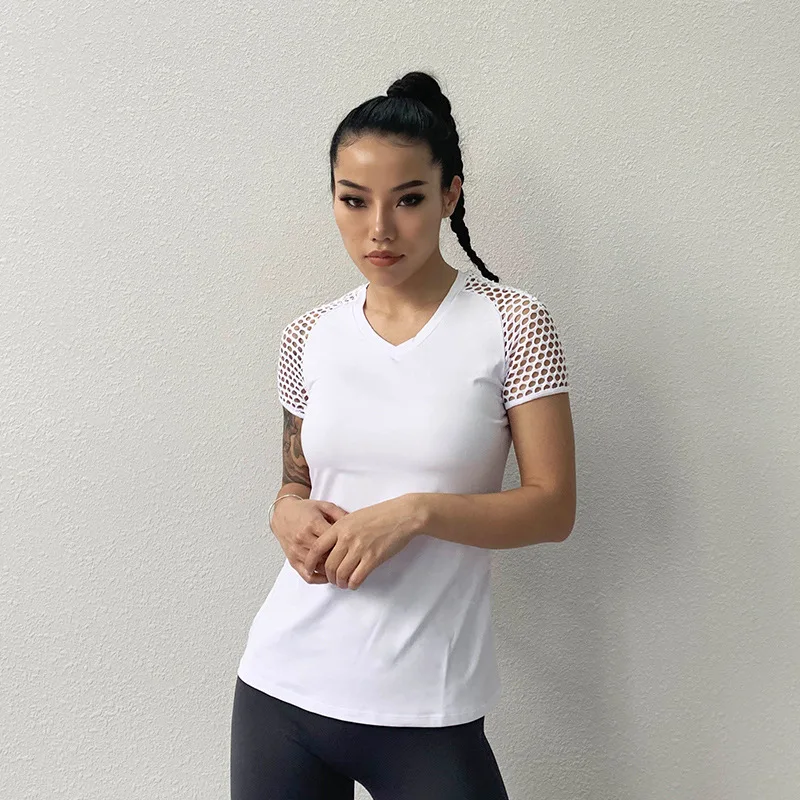 Runing футболка сексуальные женские спортивные топы открытые сетчатые рубашки для йоги рукава черные Европа Америка высокое качество фитнес футболки