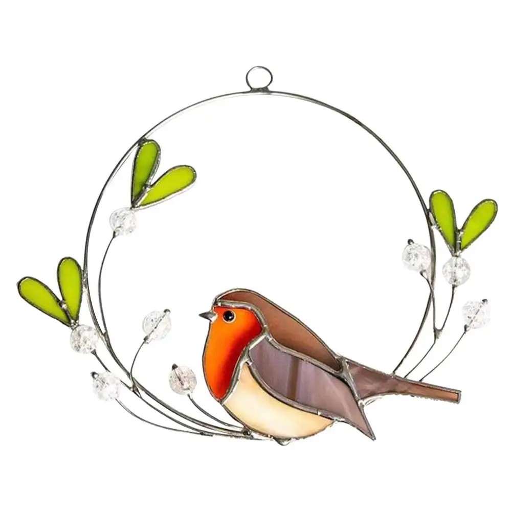 

Bird Window Panel Home Decor Pendant Mini Stained Bird Glass Window Hangings Wall Hanging Colored Birds Decor Room