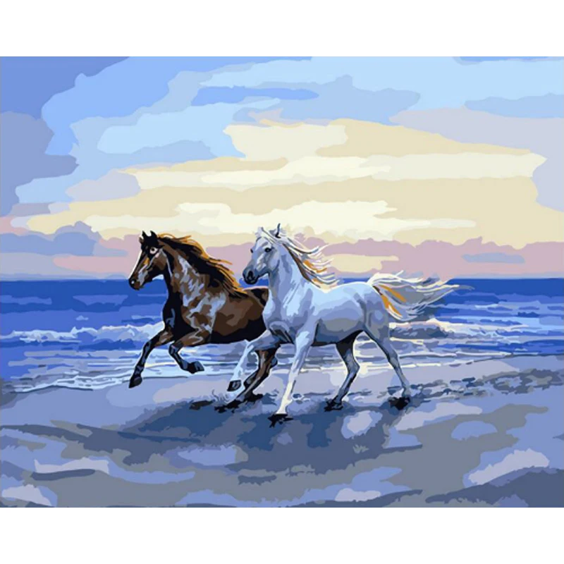 

Paint By Number Horse Drawing Seaside Kits Coloring HandPainted Picture By Number DIY Gift Home Decortion Wall Art Canvas Animal