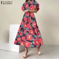 zanzea summer pleated vestidos streetwear puff sleeve vintage mid calf floral dress female womens elegant robe printed sundress