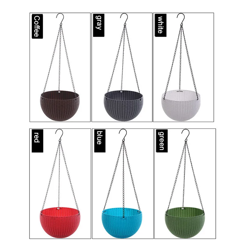 Dropshipping Hanging Basket Imitation Rattan Flower Pot Round Resin Garden Planter for Indoor Outdoor P666 | Дом и сад