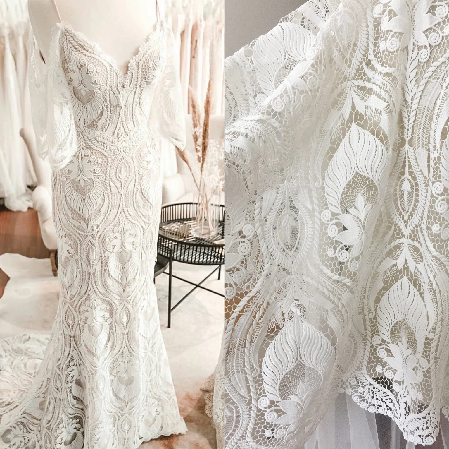 Luxury Water Soluble Lace Fabric Hollow Out Off White 1 Yard