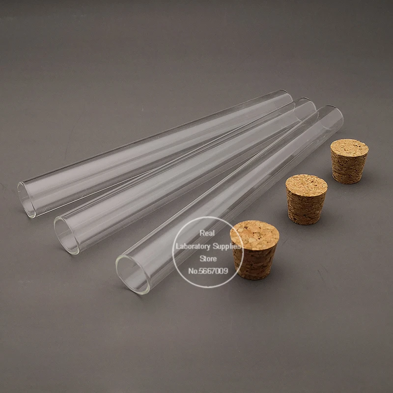 10pcs 20x200mm Flat Bottom Glass Test Tube with Cork Lab Thickened Reagent Reaction Pipes |