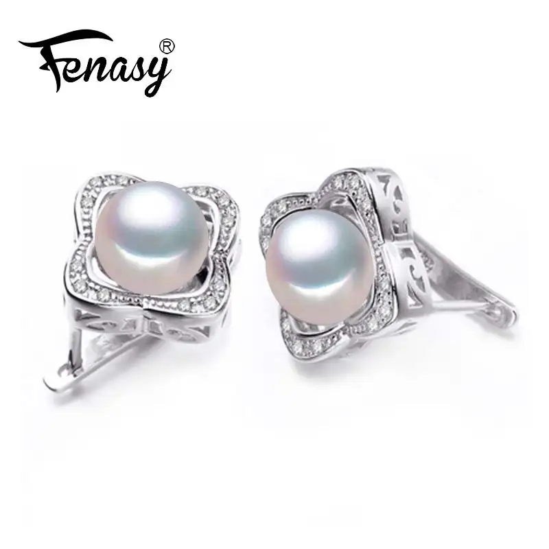 FENASY серьги из натурального пресноводного жемчуга 925 пробы серебряные жемчужные ювелирные изделия Новые жемчужные модные панк серьги-гвоздики - Цвет камня: white pearls