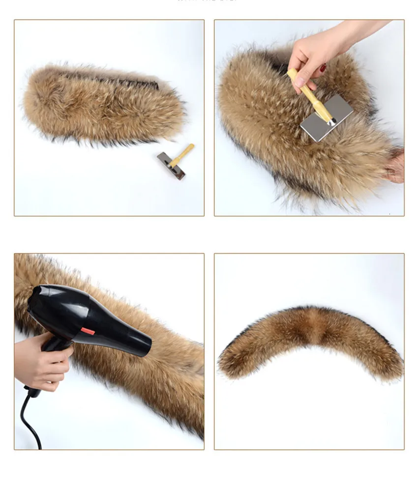 Winter Coat Female Neck Cap Long Warm Genuine Fur Scarf Big Size Neck scarf Fur Collar Real Raccoon Fur Women Scarves L44